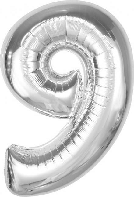 Chytrý fóliový balónek, číslo 9, stříbrný, 92 cm
