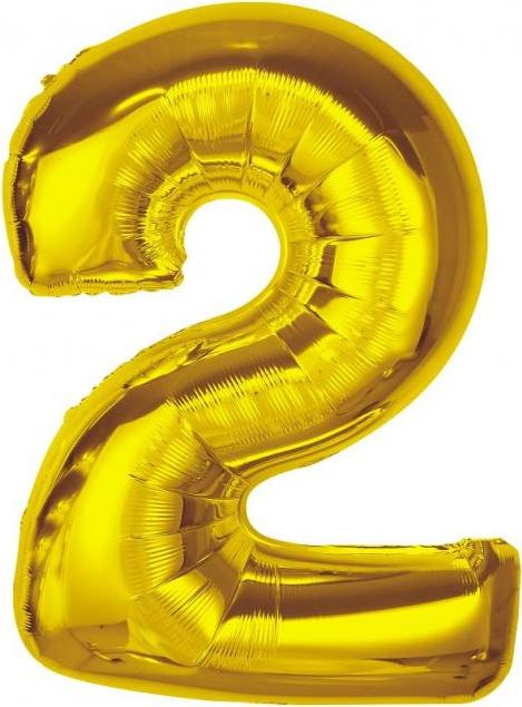Chytrý fóliový balónek, číslo 2, zlatý, 92 cm