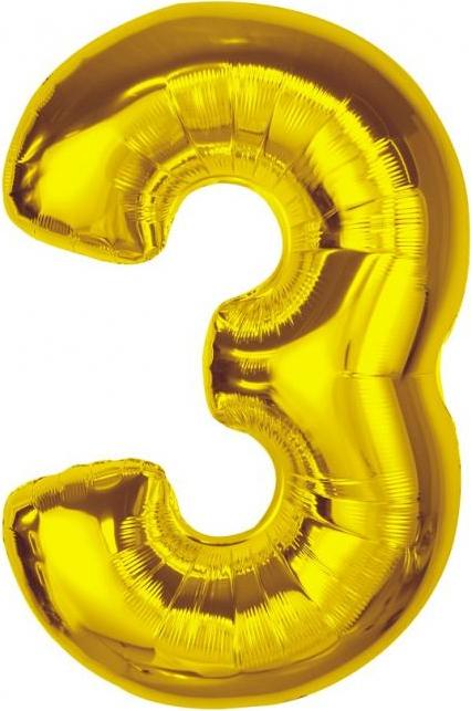 Chytrý fóliový balónek, číslo 3, zlatý, 92 cm