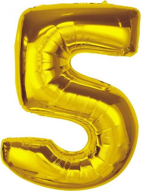 Chytrý fóliový balónek, číslo 5, zlatý, 92 cm