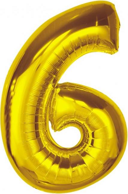 Chytrý fóliový balónek, číslo 6, zlatý, 92 cm
