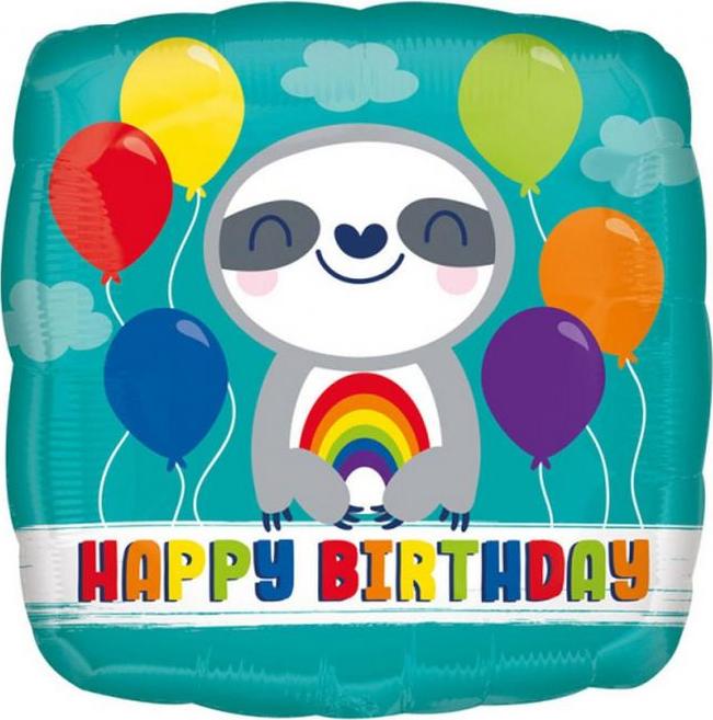 Amscan Fóliový balónek 18" SQR "Happy Birthday" Lenoch s duhou, baleno