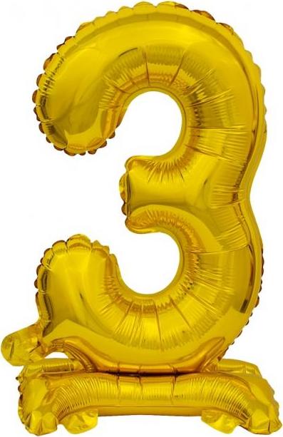 Godan / balloons B&C fóliový balónek Stojací číslo 3, zlatý, 38 cm