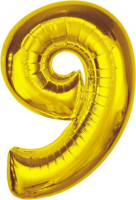 Chytrý fóliový balónek, číslo 9, zlatý, 92 cm