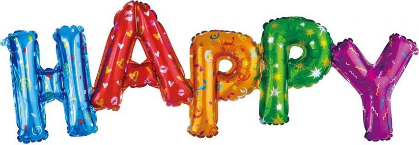 Godan / balloons Fóliový balónek "HAPPY nápis", barevný, 95x35 cm KK