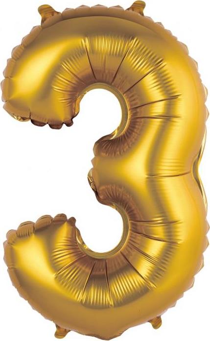 Godan / balloons Fóliový balónek "Digit 3", zlatý, matný, 35 cm