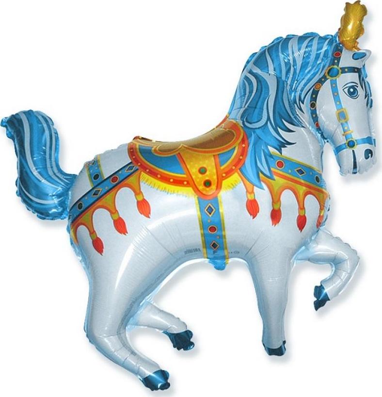 Flexmetal Fóliový balónek 24" FX - "Modrý cirkusový kůň" (zlaté peříčko)
