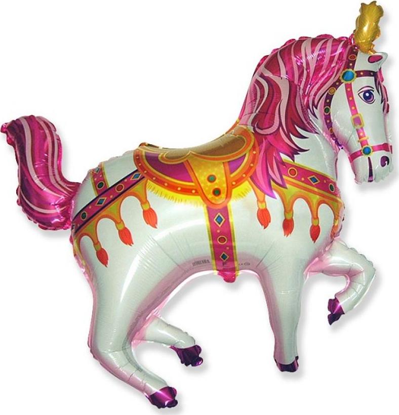 Flexmetal Fóliový balónek 24" FX - "Růžový cirkusový kůň" (zlaté peříčko)