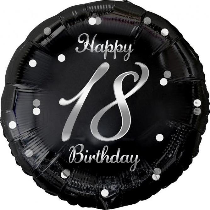 Godan / beauty & charm B&C Happy 18 Birthday fóliový balónek, černý, stříbrný potisk, 18