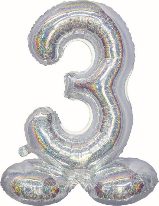 Godan / balloons B&C fóliový balónek, Stojací číslo 3, holografické stříbro, 72 cm KK
