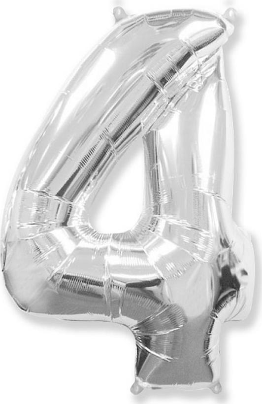 Flexmetal Balónek fóliový FX - "Číslo 4" stříbrný 85 cm KK