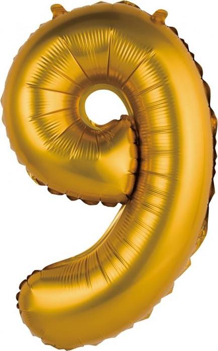 Godan / balloons Fóliový balónek "Number 9", zlatý, matný, 35 cm