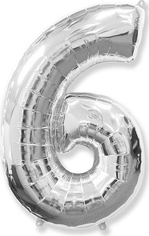 Flexmetal Balónek fóliový FX - "Číslo 6" stříbrný 85 cm KK