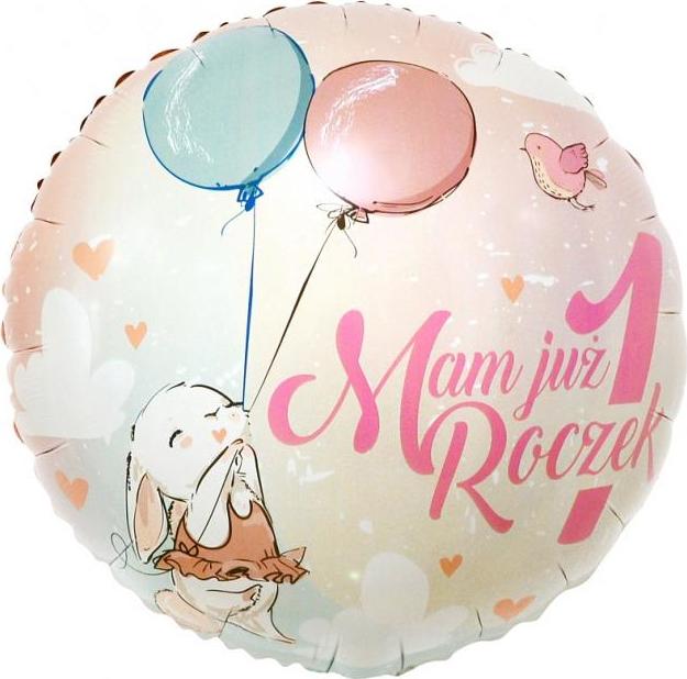 Fóliový balónek Už je mi 1 rok, 18" (zajíc)