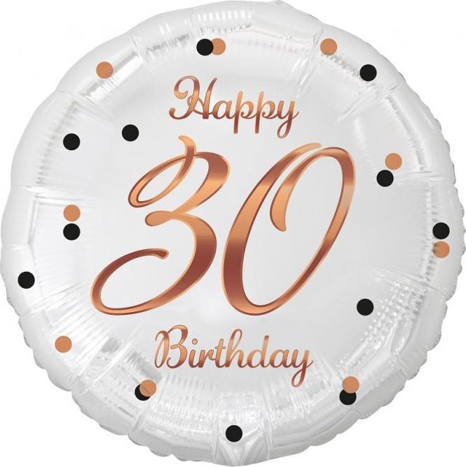 Godan / balloons B&C Happy 30 Birthday fóliový balónek, bílý, růžový a zlatý potisk, 18
