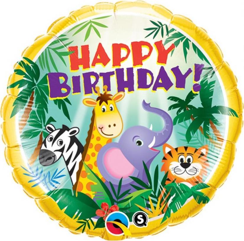 Qualatex Fóliový balónek 18" QL CIR "Všechno nejlepší k narozeninám a džungle" ST ASORT