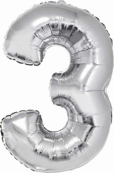 Godan / balloons Chytrý fóliový balónek, číslo 3, stříbrný, 76 cm