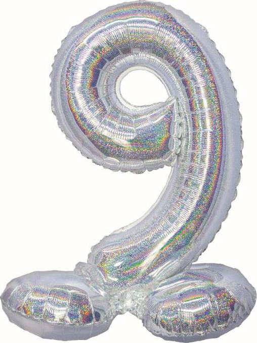 Godan / balloons B&C fóliový balónek, Stojací číslo 9, holografické stříbro, 72 cm KK