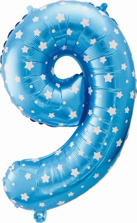 Godan / balloons Balónek fóliový "Číslo 9", modrý s hvězdičkami, 61 cm KK