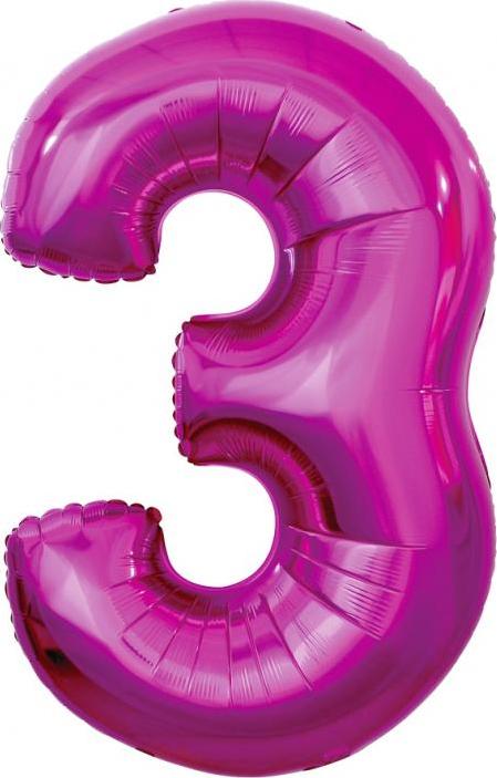 Godan / balloons Fóliový balónek "Number 3", růžový, 92 cm