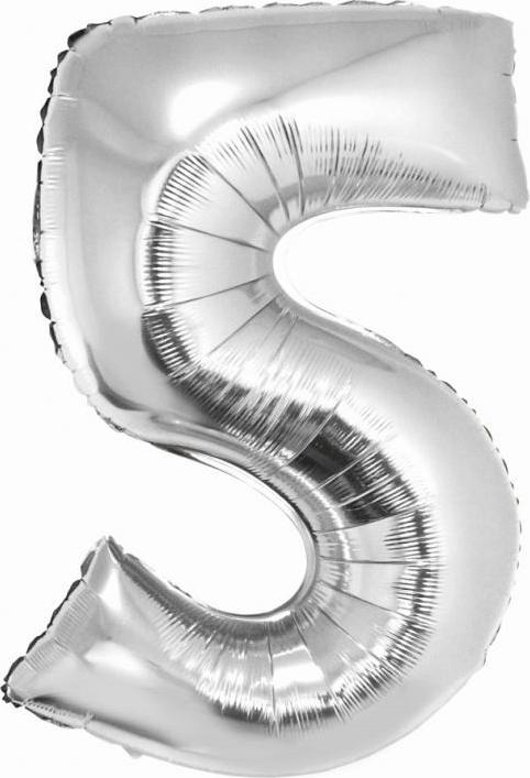 Godan / balloons Chytrý fóliový balónek, číslo 5, stříbrný, 76 cm