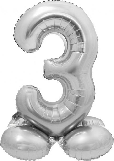 Godan / balloons Chytrý fóliový balónek, Stojací číslo 3, stříbrný, 72 cm KK