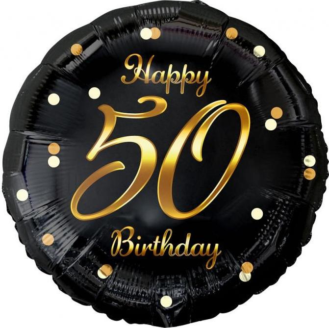 Godan / beauty & charm B&C Happy 50 Birthday fóliový balónek, černý, zlatý potisk, 18