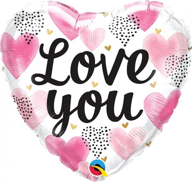 Qualatex Fóliový balónek 18" QL HRT "Love You Pink Watercolor Hearts