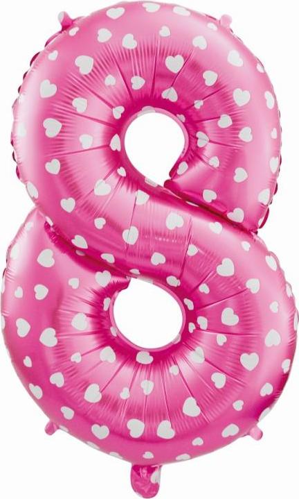Godan / balloons Fóliový balónek "Number 8", růžový se srdíčky, 61 cm KK
