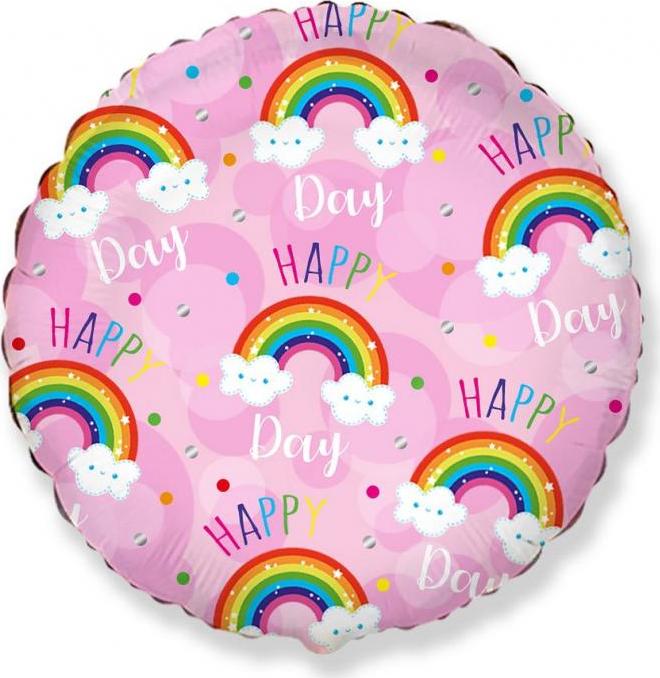 Fóliový balónek 18" FX - Happy Day - duhový, růžový