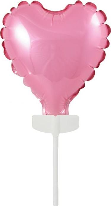 Balónek fóliový 8 cm, srdce na špejli, růžový