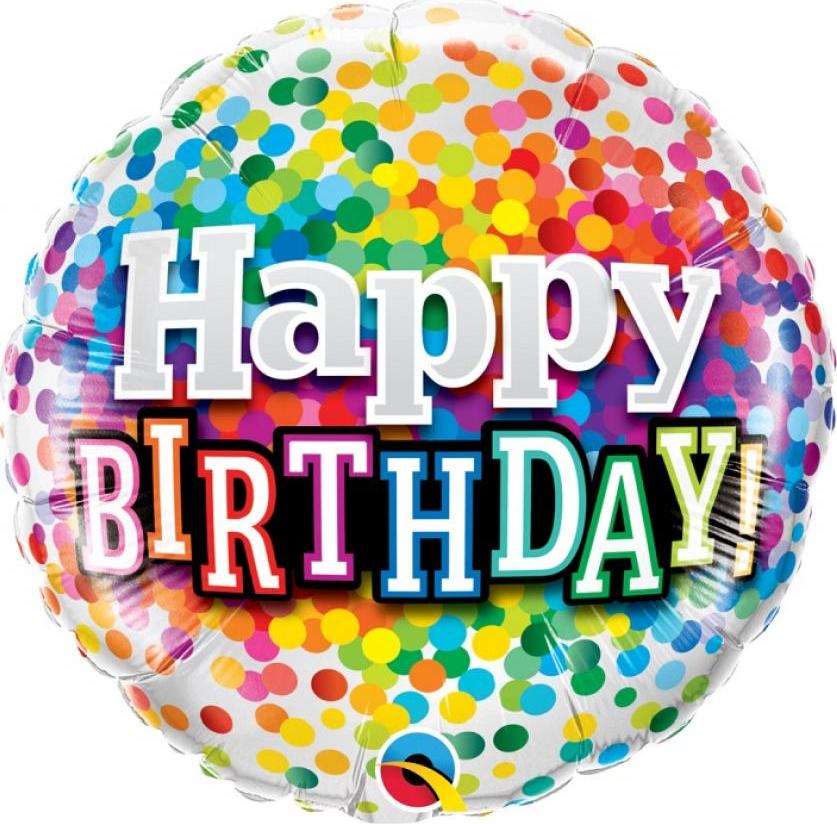 Qualatex Fóliový balónek 18" QL CIR - "Happy Birthday Rainbow Confetti