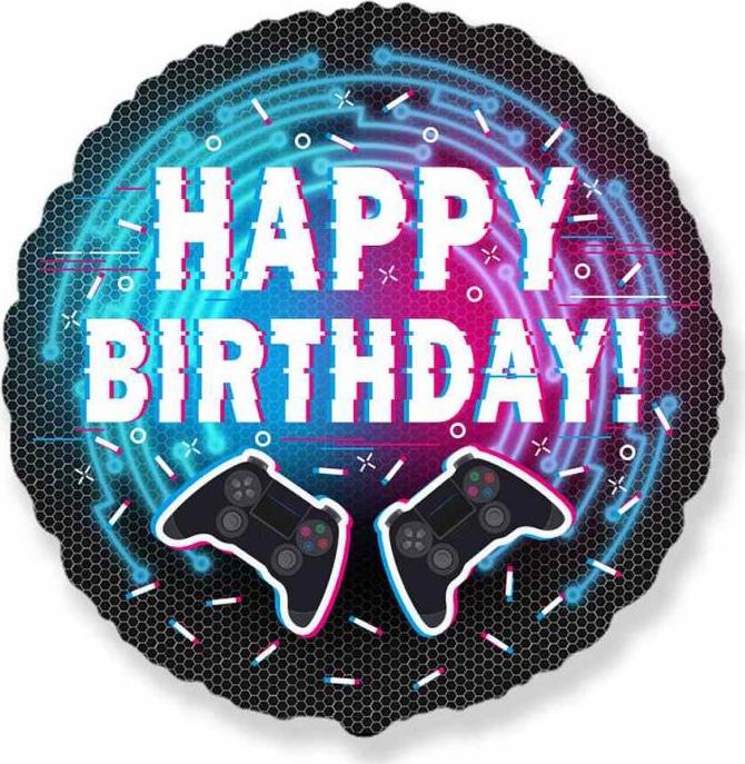 Fóliový balónek 18" FX - Happy Birthday - Ovladač (Gamepad)