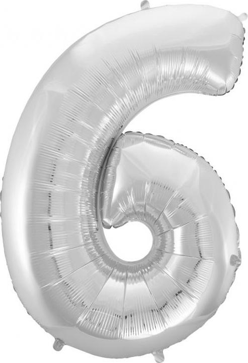 Godan / balloons B&C fóliový balónek "Digit 6", stříbrný, 92 cm