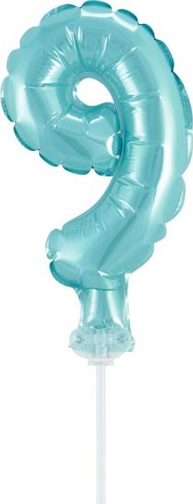 Fóliový balónek 13 cm na špejli "Číslo 9", modrý KK