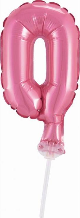 Fóliový balónek 13 cm na špejli "Číslice 0", růžový KK