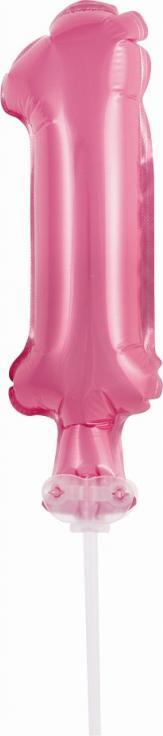 Fóliový balónek 13 cm na špejli "Číslo 1", růžový KK