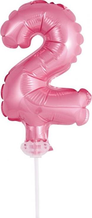 Fóliový balónek 13 cm na špejli "Číslice 2", růžový KK