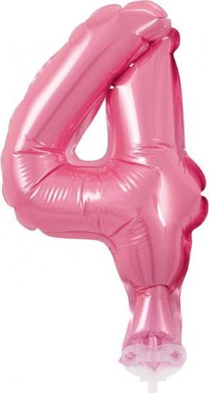 Fóliový balónek 13 cm na špejli "Číslice 4", růžový KK
