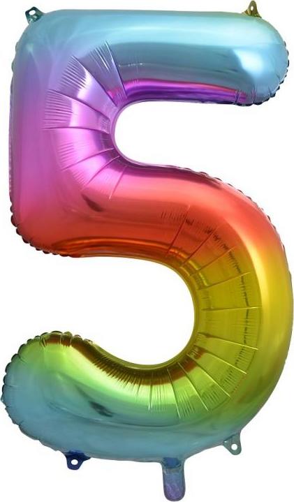 Godan / beauty & charm B&C fóliový balónek číslo 5, duha, 85 cm (2 barevné verze)