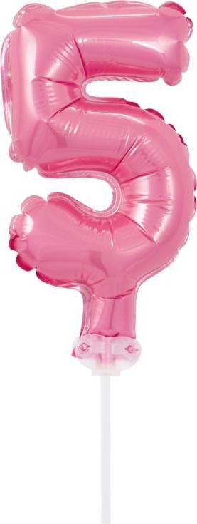Fóliový balónek 13 cm na špejli "Číslice 5", růžový KK