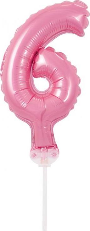 Fóliový balónek 13 cm na špejli "Číslice 6", růžový KK