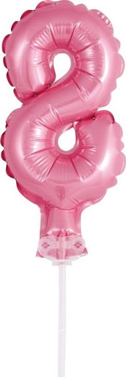 Fóliový balónek 13 cm na špejli "Číslice 8", růžový KK