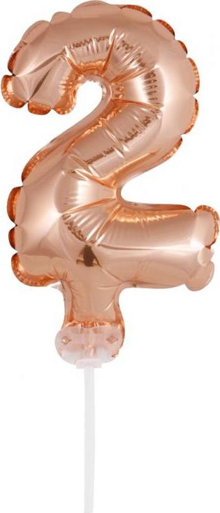 Godan / beauty & charm B&C fóliový balónek 13 cm na špejli "Number 2", růžový a zlatý