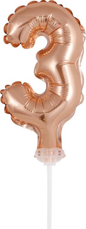 Godan / beauty & charm B&C fóliový balónek 13 cm na špejli "Number 3", růžový a zlatý