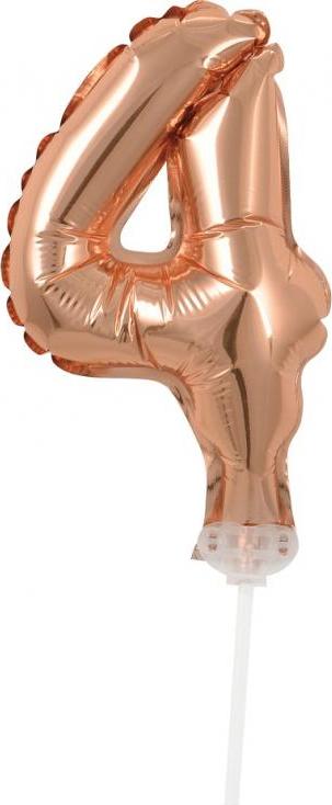 Godan / beauty & charm B&C fóliový balónek 13 cm na špejli "Number 4", růžový a zlatý