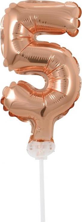 Godan / beauty & charm B&C fóliový balónek 13 cm na špejli "Number 5", růžový a zlatý