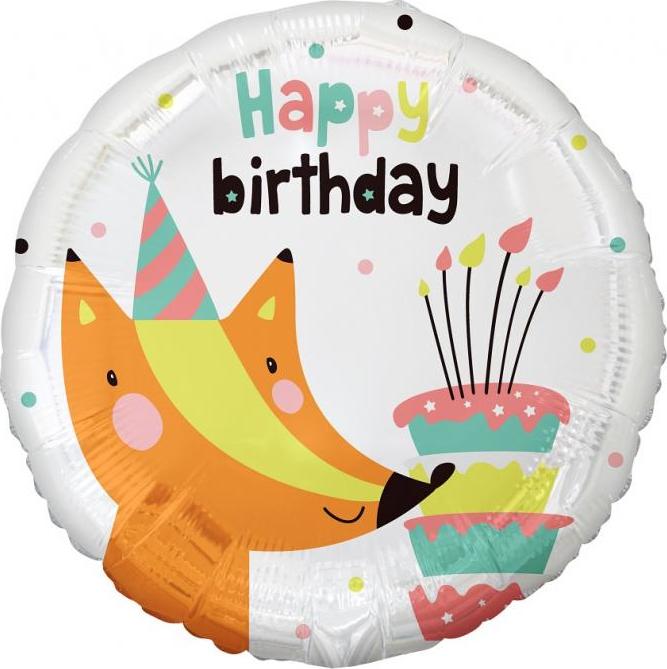 Godan / balloons Fóliový balónek Fox s dortem (Všechno nejlepší), 18
