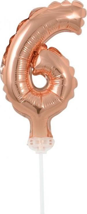 Godan / beauty & charm B&C fóliový balónek 13 cm na špejli "Number 6", růžový a zlatý