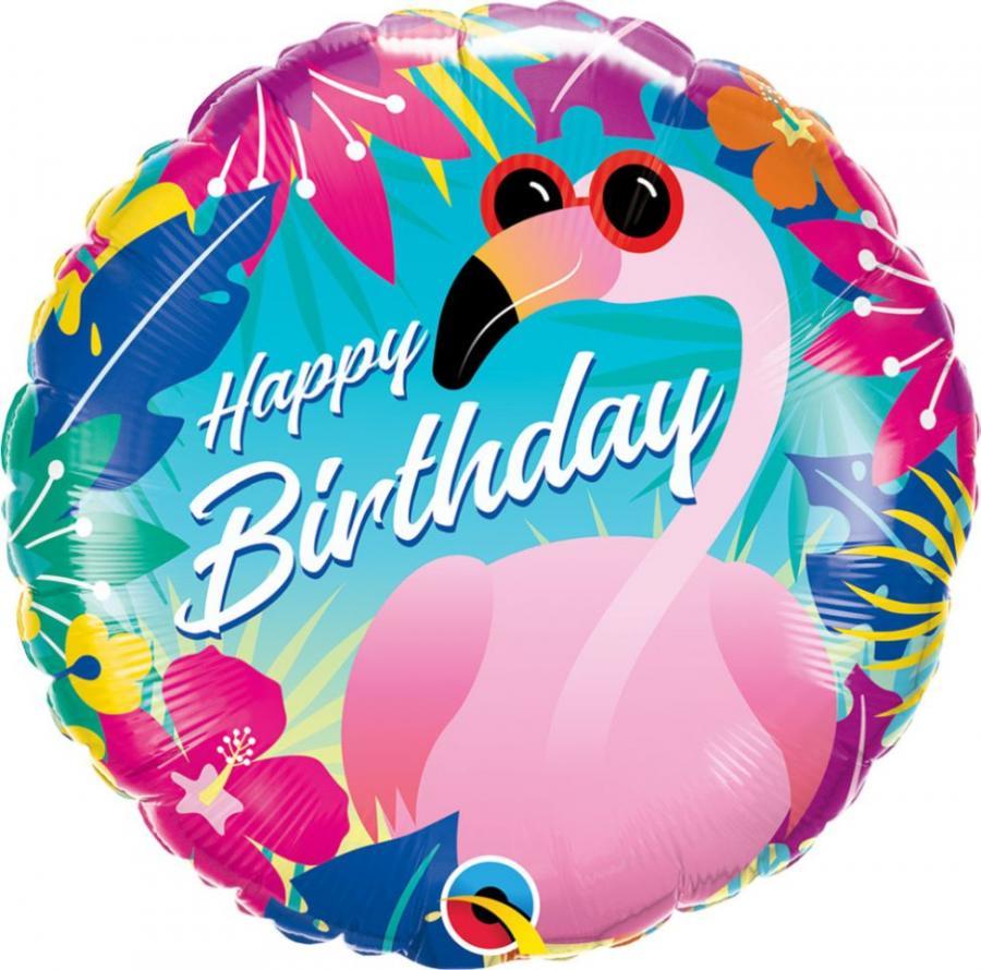 Qualatex Fóliový balónek 18" QL HRT Happy Birthday - Flamingo